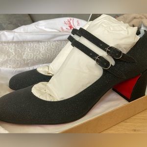 Louboutin Miss Jane Black Glittery Heels (NEW IN BOX)